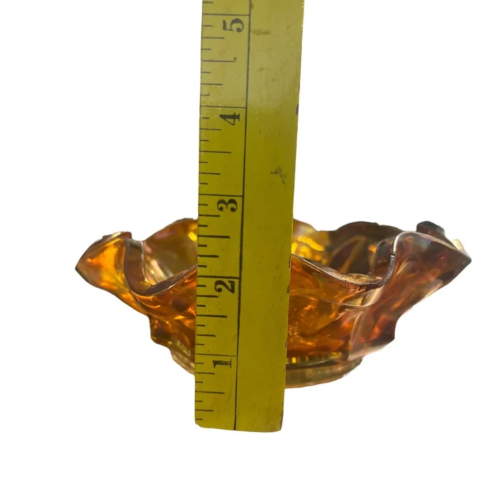 Vintage Marigold‎ Carnival Glass Bowl Grape Cluster Ruffled Edge 6 Inch